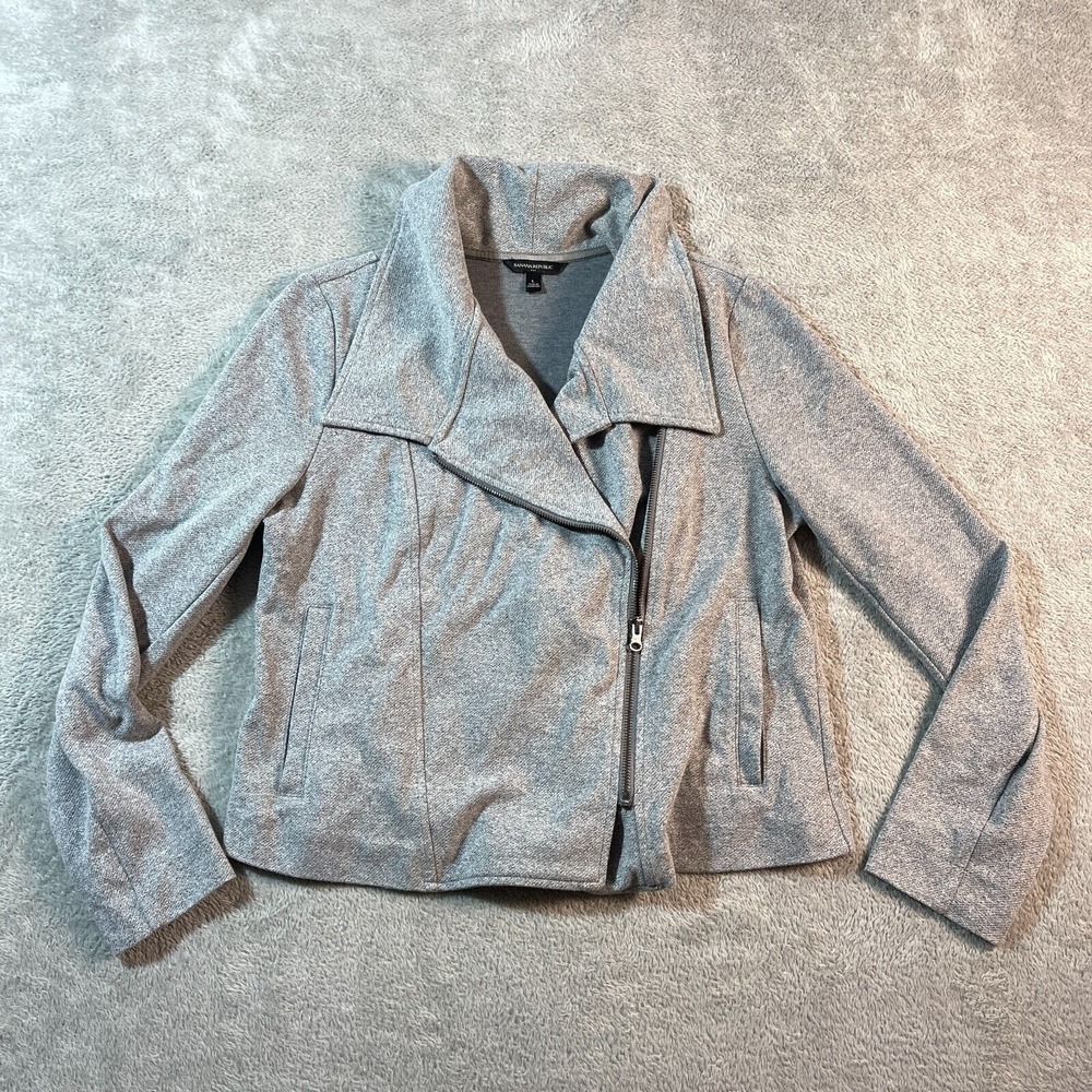 Banana Republic Gray Tweed Moto Asymmetrical Zip Jacket L Stretch Biker Modern